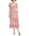 Free People Falling Sun Puff Sleeve Midi Dress In Pink