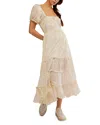 Free People Falling Sun Puff Sleeve Midi Dress In Tea