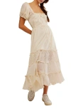 Free People Falling Sun Puff Sleeve Midi Dress In Tea