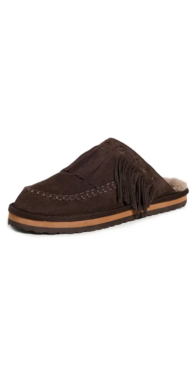 FREE PEOPLE FALLON FRINGE MULES CHOCOLATE