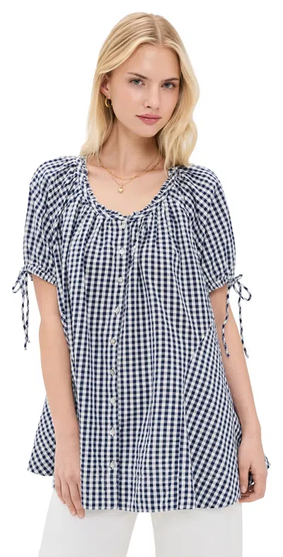Free People Farley Gingham Tunic Navy Combo In Blue