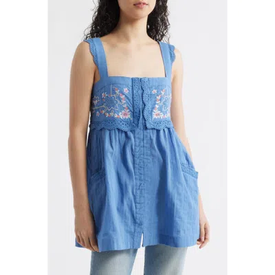 Free People Farrah Floral Lace Embroidered Babydoll Tunic In Blue