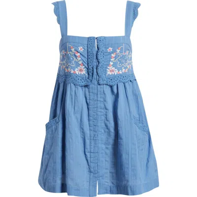 Free People Farrah Floral Lace Embroidered Babydoll Tunic In Blue