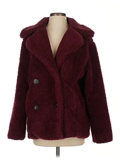 Pre-owned Free People Faux Fur Jacket In Burgundy