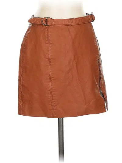 Pre-owned Free People Faux Leather Skirt In Brown