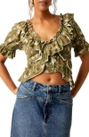 FREE PEOPLE FAVORITE GIRL FLORAL PRINT RUFFLE CROP TOP