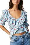 Free People Favorite Girl Floral Print Ruffle Crop Top In Multi