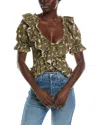 Free People Women's Favorite Girl Ruffle Floral Cotton Crop Blouse In Green