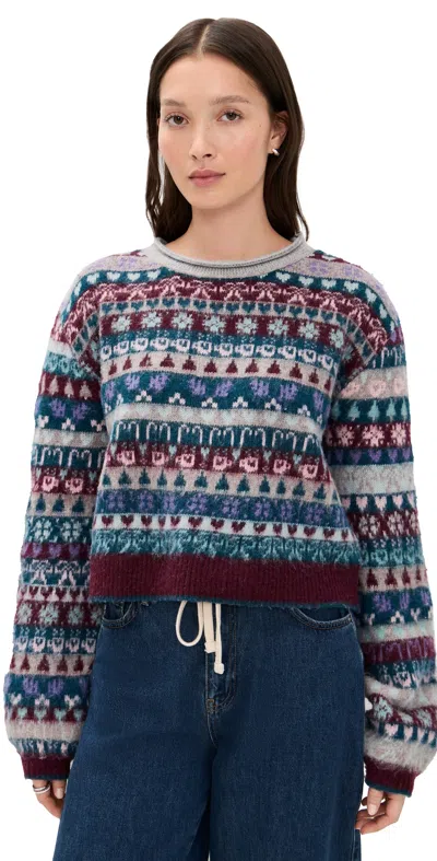 Free People Favorite Things Crewneck Sweater In Frosted Wine In Multi
