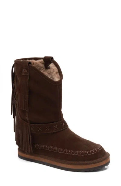 Free People Faye Fringe Faux Fur Boot In Brown