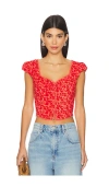 Free People Faye Printed Top In Washed Red Combo