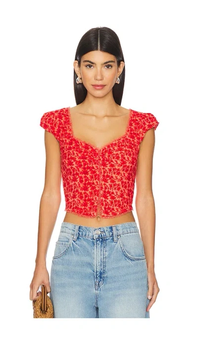 Free People Faye Printed Top In Washed Red Combo