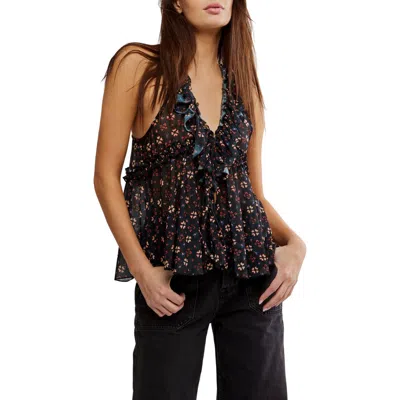 Free People Fearless Ruffle Racerback Tank Top In Black