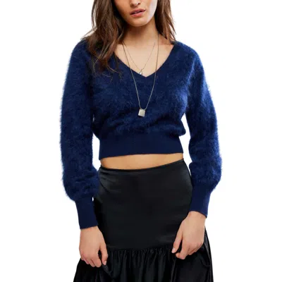 Free People Felicia Brushed Cashmere V-neck Sweater In Blue