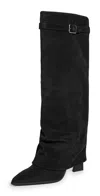 Free People Felicity Fold Over Boots Black Suede In Black Suede