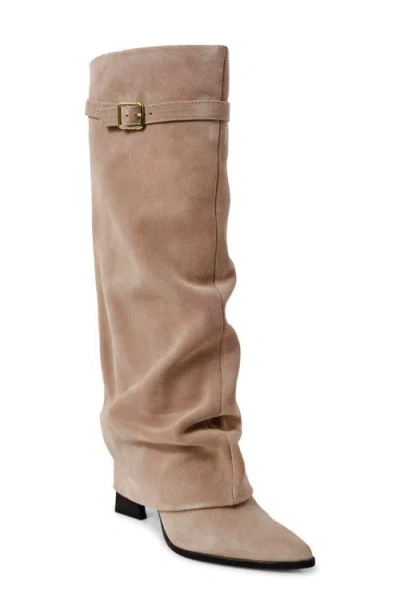 Free People Felicity Foldover Shaft Pointed Toe Knee High Boot In Dust Bunny Suede