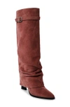 Free People Felicity Foldover Shaft Pointed Toe Knee High Boot In Mauve Suede