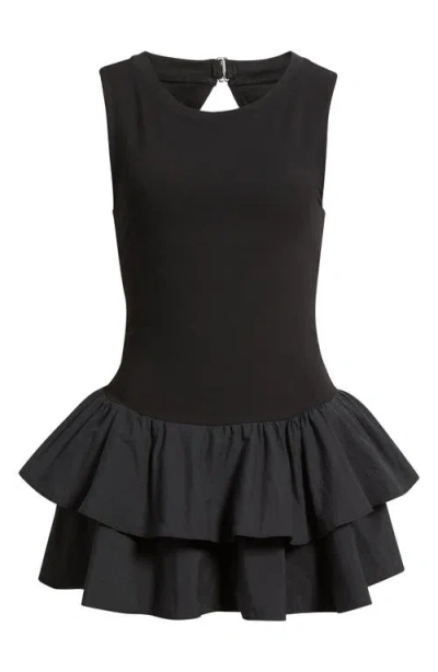 Free People Field Day Tiered Ruffle Jumpsuit In Black