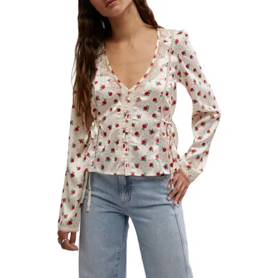 Free People Field Of Roses Satin & Lace Top In White