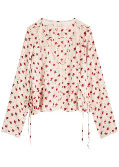 Free People Field Of Roses Satin Blouse In Ivory