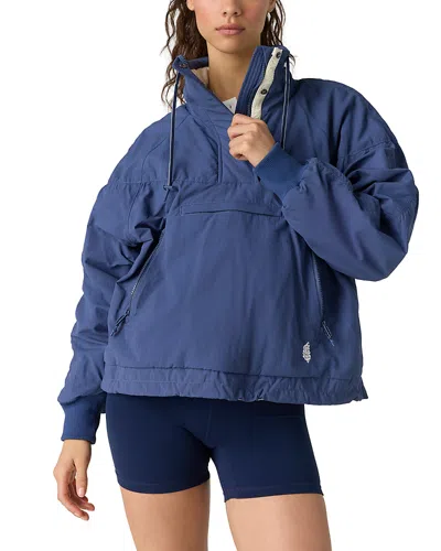 Free People Field Tripper Mock Neck Pullover Jacket In Blue