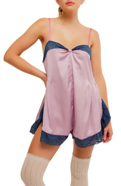 Free People First Date Lace Trim Romper In Dawn Pink