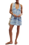 Free People Fisher Halter Linen Blend Minidress In Riverside Combo