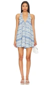 Free People Fisher Halter Linen Blend Minidress In Riverside Combo