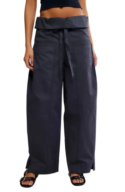 Free People Fisherman Drawcord Pull-on Pants In Washed Black In Blue