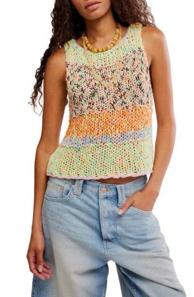 Free People Flea Market Crop Marled Cotton Blend Sweater In Green