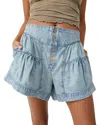 Free People We The Free Fleur Denim Shorts In Belle Blue