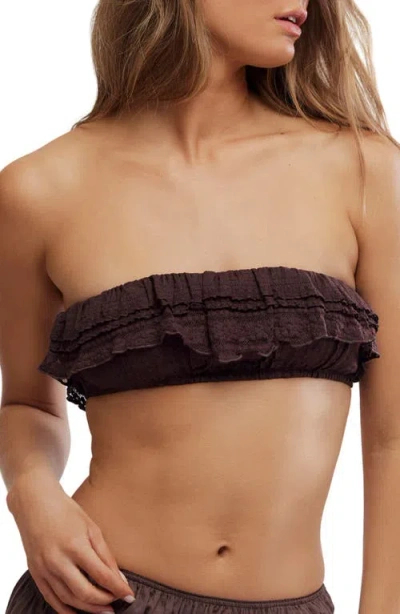 Free People Flirty Frill Bandeau Bikini Top In Brown