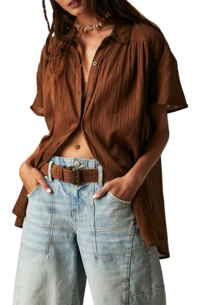 Free People Float Away Button-up Shirt In Chocolate Love
