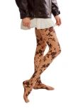 Free People Flocked Floral Tights In Black