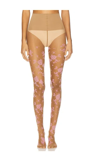 Free People Flocked Floral Tights In Neutral