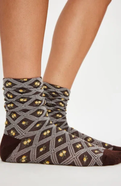 Free People Floral Jacquard Socks In Nude