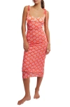 Free People Printed Got Glam Slip Midi Dress In Coral Combo