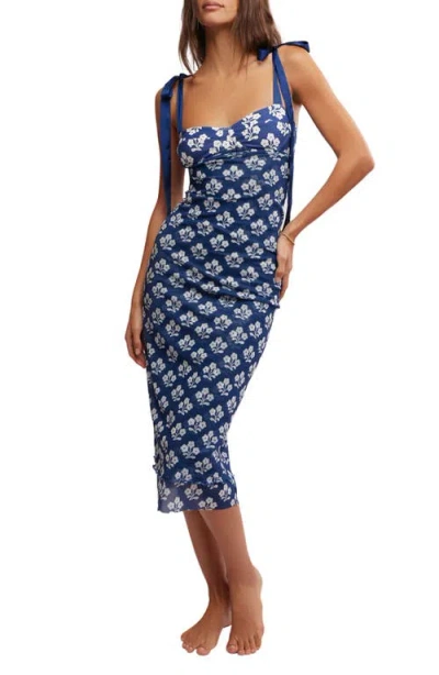 Free People Floral Layered Mesh Slipdress In Navy Combo