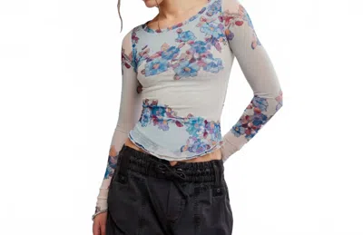 Free People Floral Mesh Long Sleeve Top In Frost Combo In Blue