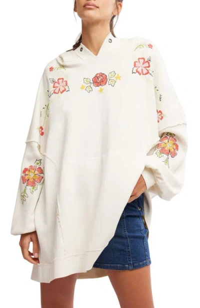 Free People Floral Oversize Cotton Graphic Hoodie In Ivory Combo