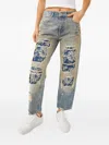Free People Floral-print Distressed Jeans In Blue