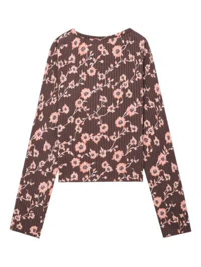 Free People Floral-print Long Sleeves Top In Burgundy