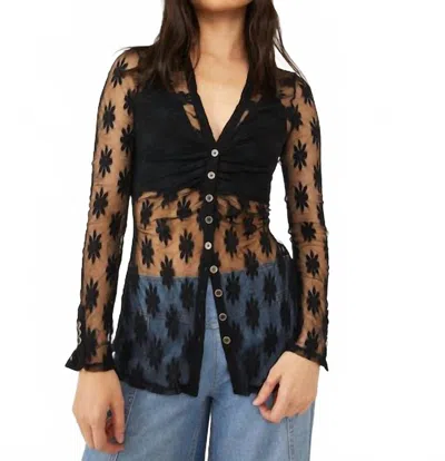 Free People Flower Field Sheer Lace Blouse In Black