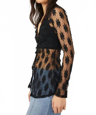Free People Flower Fields Long Sleeve Shirtee In Black