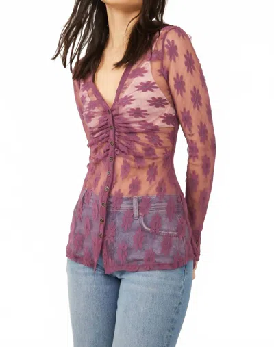 Free People Flower Fields Long Sleeve Shirtee In Boysen Berry In Pink