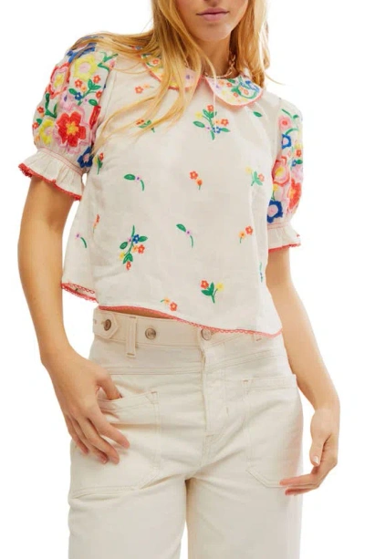 Free People Flowers Of Love Back Button-up Shirt In Ecru Combo