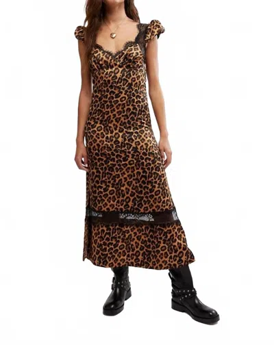 FREE PEOPLE FOOLISH HEART MIDI DRESS IN NATURAL ANIMAL COMBO