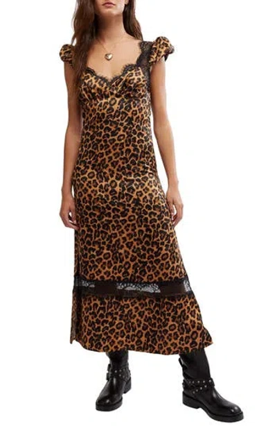 FREE PEOPLE FREE PEOPLE FOOLISH HEART PRINTED LACE TRIM SATIN DRESS