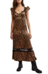 Free People Foolish Heart Midi Dress In Natural Animal Combo In Natural Combo