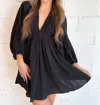 Free People Women's For The Moment Ruched Cotton V-neck Minidress In Black